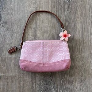 Vintage COACH Y2K Baby Pink Signature Canvas Suede Wristlet Wallet